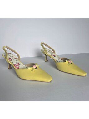 For Love & Lemons Suzette Fairycore Yellow Slingback Heels Cottagecore. Size US9